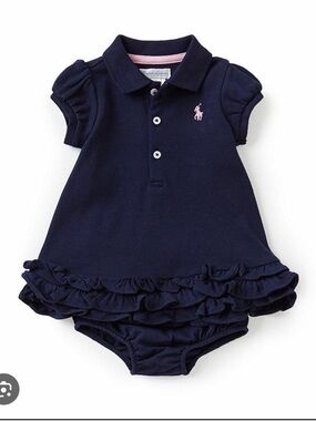 Ralph Lauren Navy Ruffle Polo Bodysuit with Pink Pony